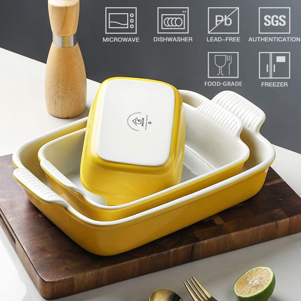 SWEEJAR Porcelain Bakeware Set for Cooking Kitchen Banquet and Daily Use Jade Ceramic Rectangular baking dish Lasagna Pans for Casserole Dish Cake Dinner 13 x 9.8 inch