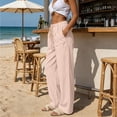 thumbnail image 4 of Lmnyox Women's Fashion Pants Striped Elastic High Waist Drawstring Pants Casual Pull-on Trousers with Pockets, 4 of 9