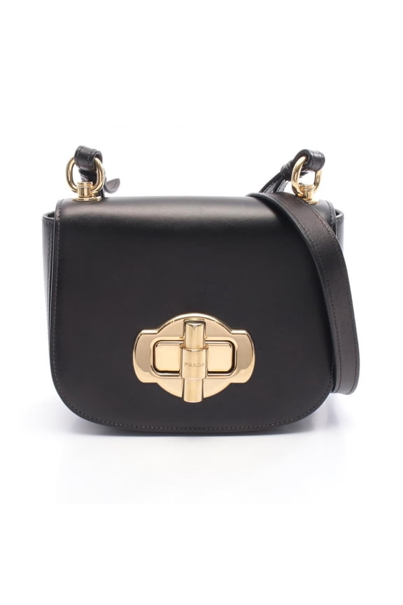 Pre-Owned Prada Turnlock Shoulder Bag, Leather, Women's, Black (Good)