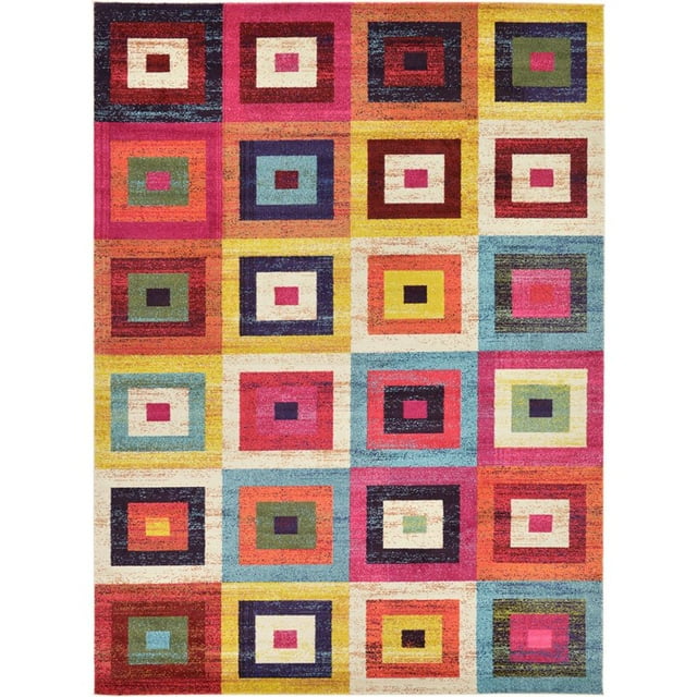 Unique Loom Estrella Geometric Squares Rug 8' x 11' Rectangle Multi/Beige