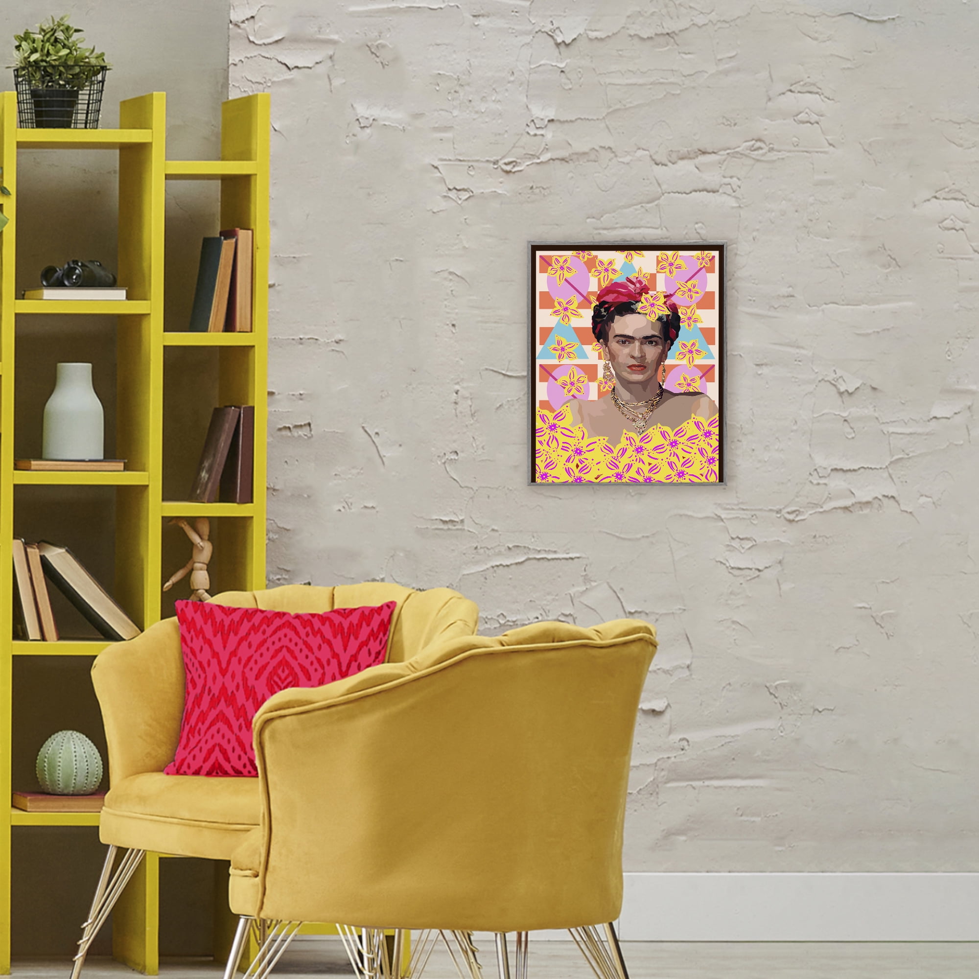Frida's Floral Journey Gray Framed Giclee Art, design by Lynnda Rakos