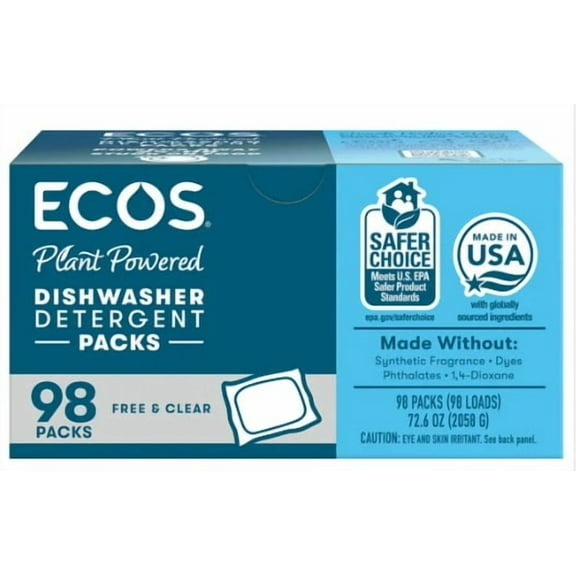 ECOS Dishwasher Detergent Packs, Free & Clear, 98-count