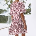 thumbnail image 6 of USSUMA Short Sleeve Sundresses for Women Floral Print Short Mini Beach Party Dresses Bohemian Tunic Aline Swing Sun Dresses Women's Summer Casual V-Neck Dress Wedding Guest, 6 of 8
