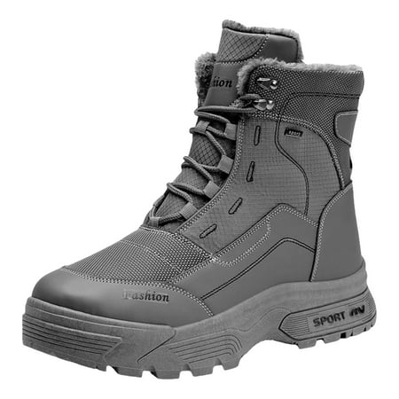 Mens Winter Snow Boots Waterproof Insulated Mid-Calf Hiking Boot Fur Lined Warm Outdoor Tall Shoes High Traction Outdoor Sneakers
