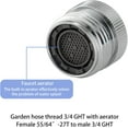 thumbnail image 6 of Brass Faucet to Garden Hose Adapter with Aerator,Sink Faucet Adapter to Garden Hose for Bathroom Kitchen,3/4" GHT thread Chrome, 6 of 9