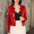 thumbnail image 6 of Womens Sequin Jacket Casual Long Sleeve Front Party Jacket Red XXL, 6 of 9