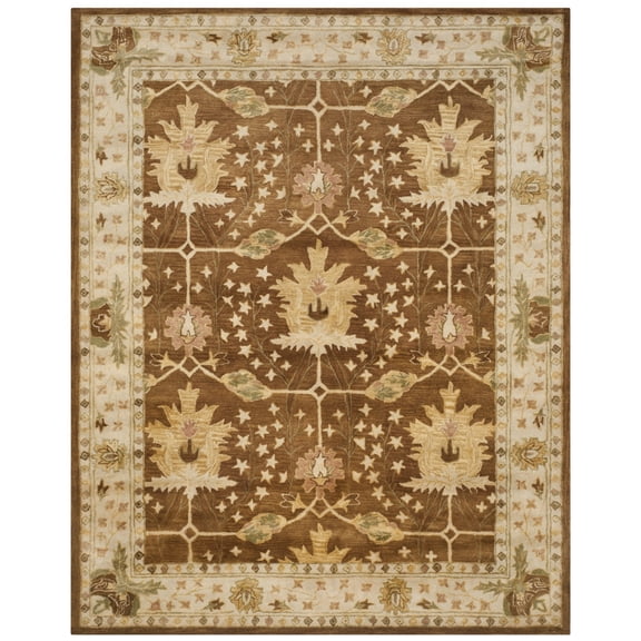 SAFAVIEH Antiquity Derbhile Traditional Bordered Wool Area Rug, Brown/Beige, 2' x 3'