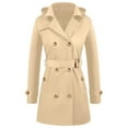 thumbnail image 2 of Trench Coat for Women Mid-length Hooded Double Breasted Dressy Casual Pea Coat Belted Fall Jacket with Pockets (2XL, Beige), 2 of 7