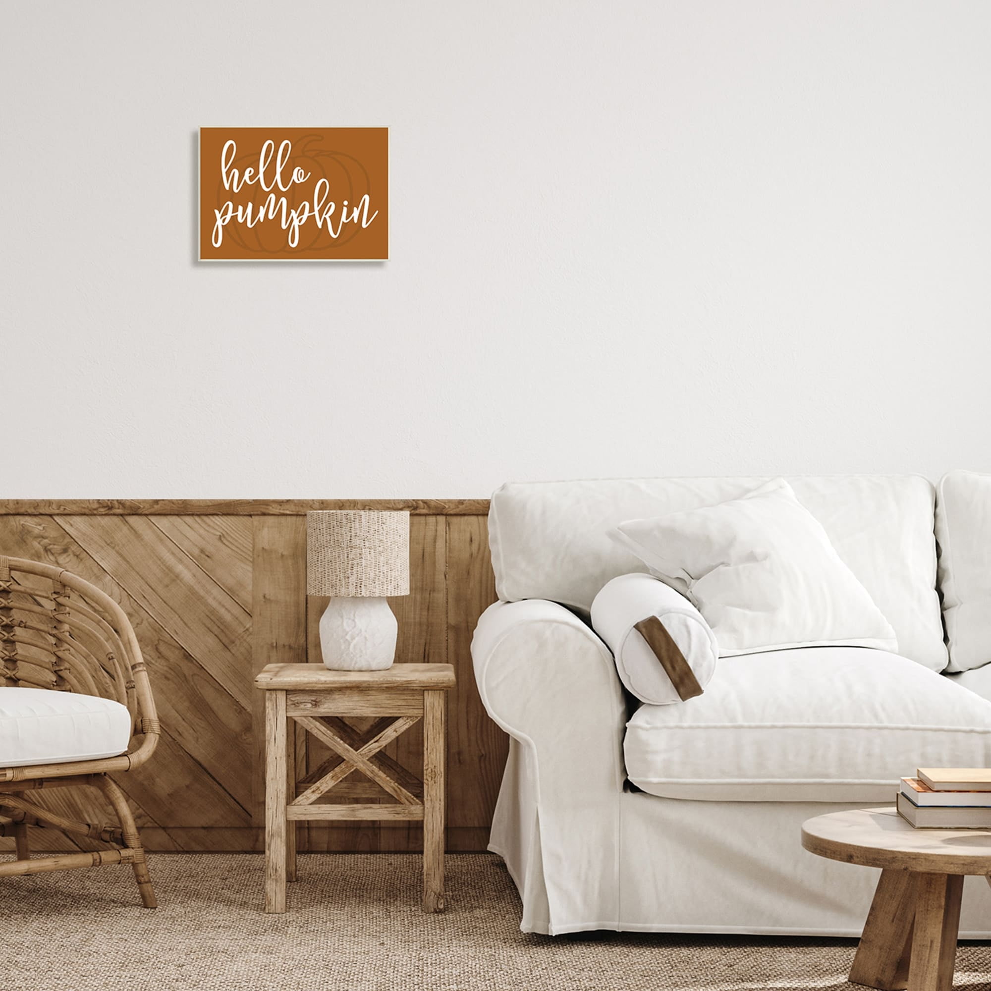 Hello Pumpkin Motif Romantic Autumn Script Phrase Inspirational Graphic Art Unframed Art Print Wall Art