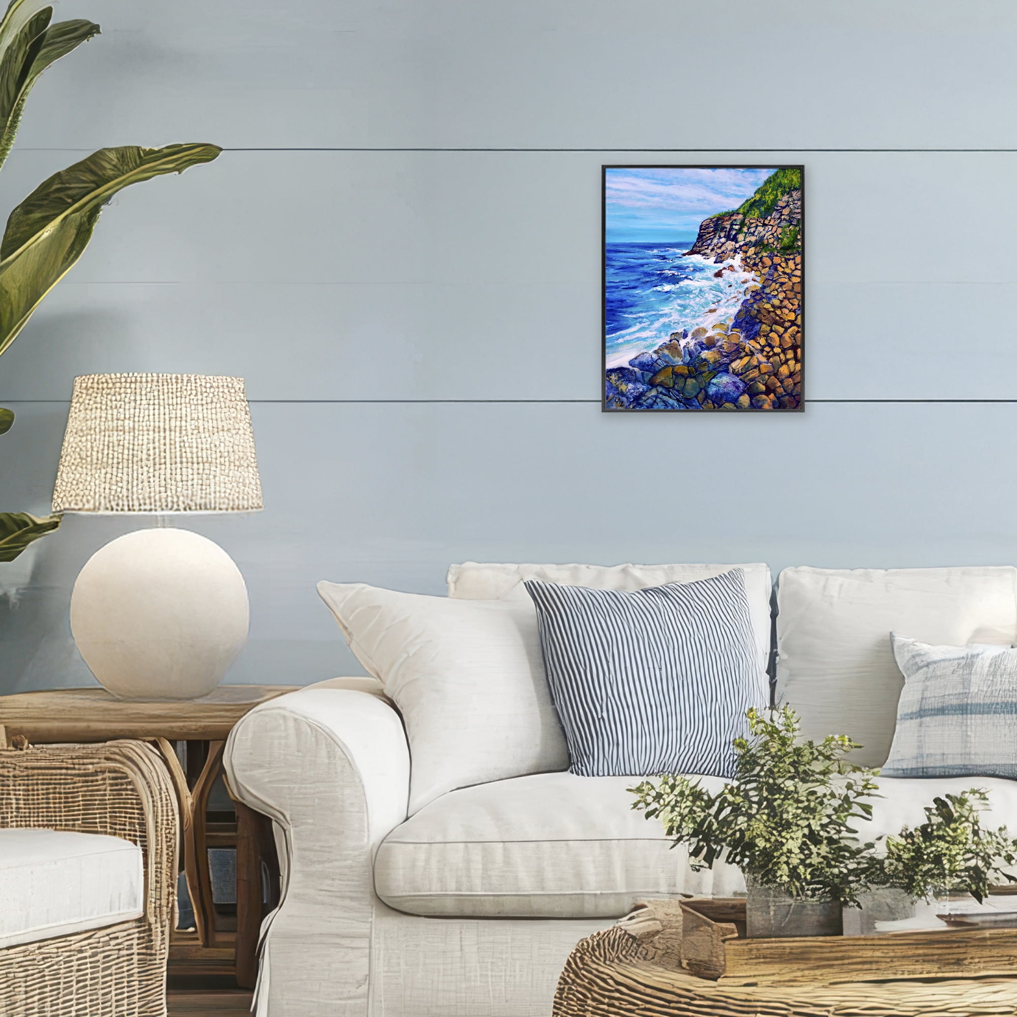 Stupell Industries Cliffside Ocean Spray Black Framed Giclee Art, design by Lee Ann Zirbes