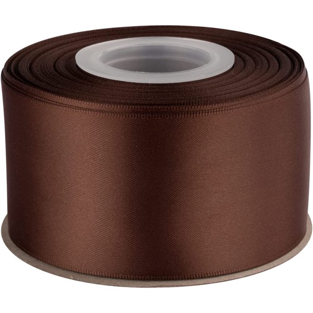 GFDYREE 2" Inch Double Faced Satin Ribbon Brown Solid Polyester Craft Ribbon - 25 Yards Perfect for Gift Wrapping, Crafts, Wreath, Wedding Party Ceremony Decoration, Floral Arrangement, Sewi