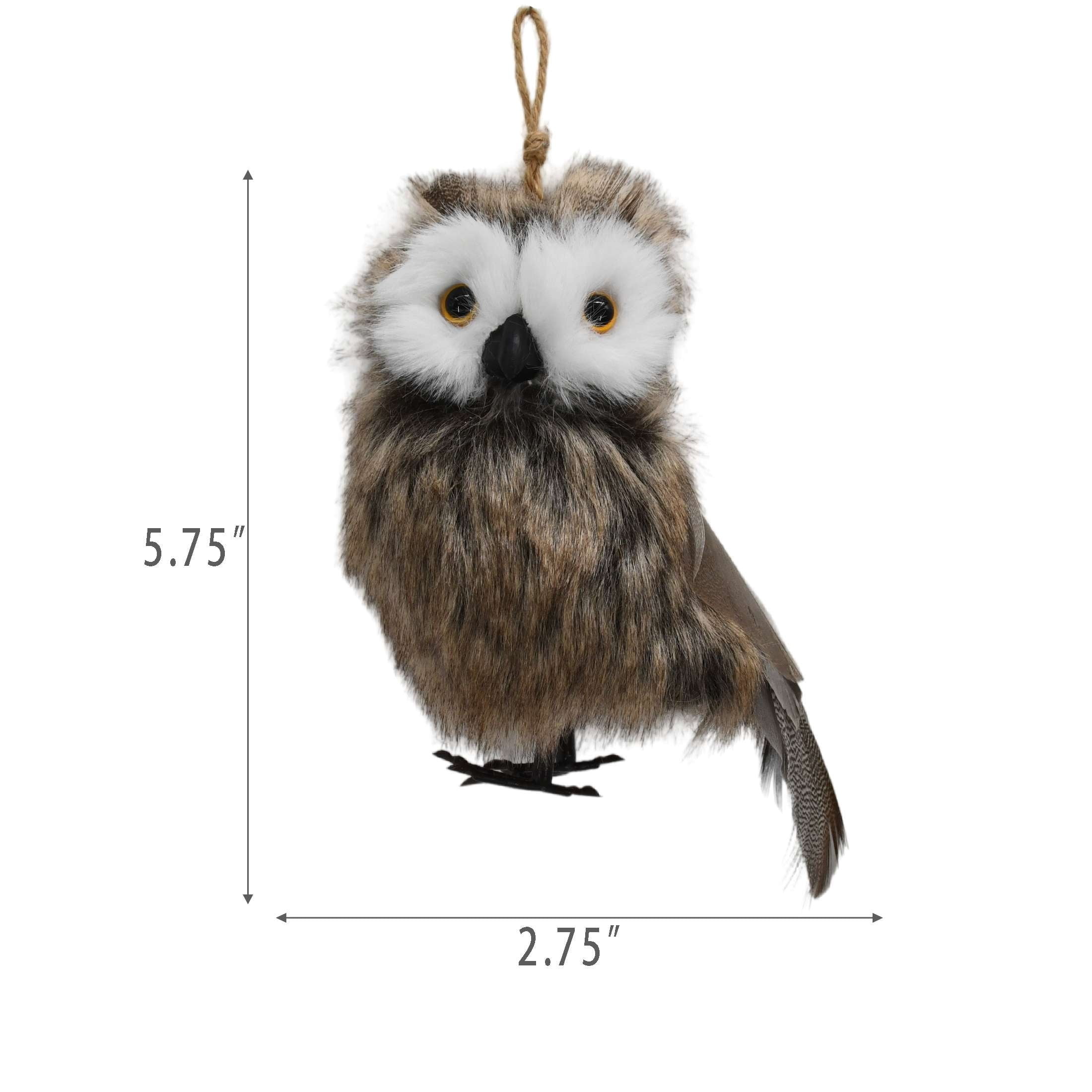 Brown and White Plush Owl Christmas Ornament, 8", by Holiday Time