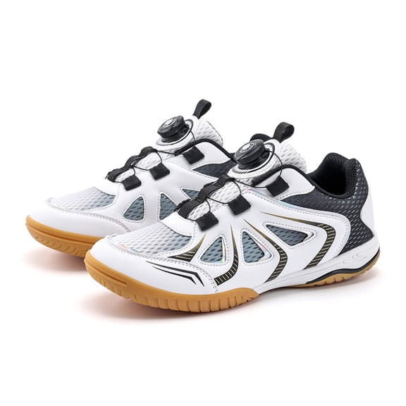 OnyxTrek Kids Badminton Shoes Youth Tennis Training Sneakers with Dial Closure | White Black, 12 Little Kid
