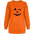thumbnail image 3 of Chandails en Molleton Visage de Citrouille d'Halloween pour Femmes Manches Longues Surdimensionnées Col Rond Orange Pull Tops, 3 of 7