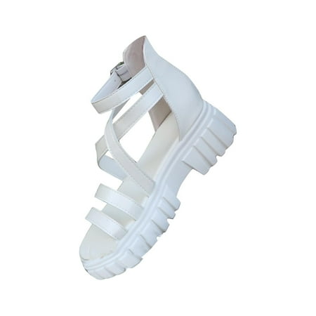 Fall and Winter Savings Clearance 2024! Antqov Womens Sandals Comfortable Sandals for Women Fashion Women Solid Casual Beach Summer Slippers Plus Size Sandals Shoes White 8.5