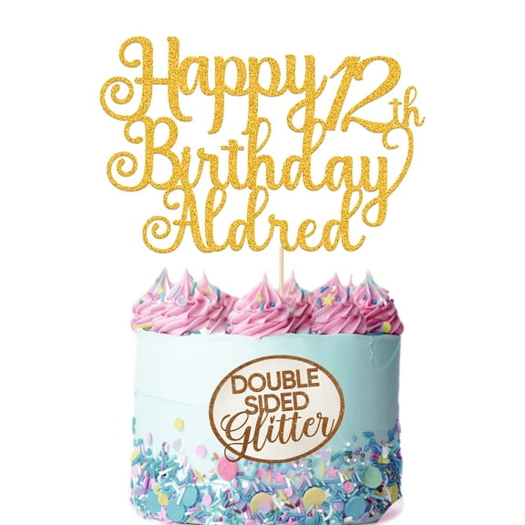 Custom Happy Birthday Cake Topper, Gold Glitter Party Decoration, Personalized Cake Topper with Any Name & Age