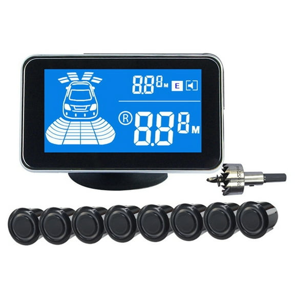 Car Parking Radar System with 8 Reverse Sensors Buzzer Warning Distance Detection for Auto Vehicle Garage Safety A