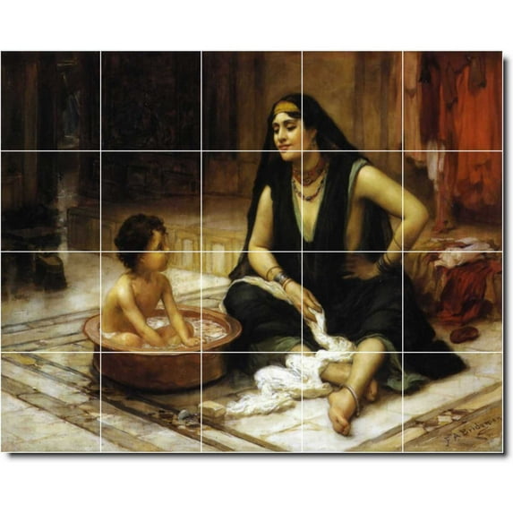 Ceramic Tile Mural-Frederick Bridgman Horses Custom Tile Mural 8. 30" w x 36" h using (30) 6 x 6 ceramic tiles