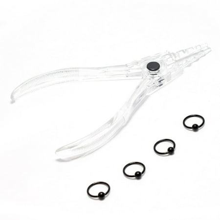 Black Eyebrow Ring - Captive Bead Rings Surgical Steel Ion Plated Black 4Pcs And Ring Opener Nose Belly Eyebrow Tragus Lip Ear Nipple Hoop Ring 16G 10mm