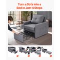 thumbnail image 6 of KFFKFF Convertible Sleeper Sofa Bed with Side Pocket, Pillow, Armrest, Desk Board, Adjustable Backrest, Pull-Out Design with Wheels and Storage, Gray, 6 of 9