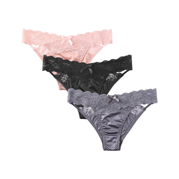 CINOON Lace Underwear for Women Sexy Invisible Briefs Floral Hollow out Panties, 3-Pack, M, L.