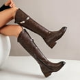thumbnail image 2 of Fesfesfes Riding Boots For Women Handsome Belt Buckle Rider Mid Heeled Fleece Mid High Women US:6(37), 2 of 7