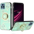 thumbnail image 6 of For Samsung Galaxy S21 FE /Fan Edition Diamonds 3D Bling Sparkly Engraving Hybrid Fashion Ring Stand Cover ,Xpm Phone Case [ Teal Good Luck Floral ], 6 of 8