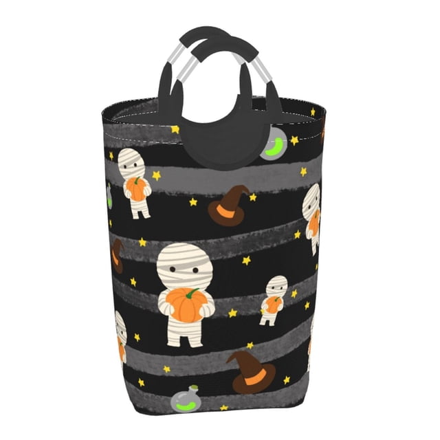 Panier à Linge Imperméable Pliable Laundry, Panier de Rangement pour Sac Laundry avec Poignée en Aluminium Halloween Black Stripes, 50L