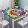 thumbnail image 3 of Colorful Rainbow Tie Dye Spiral Pattern Square Fitted Tablecloth with Elastic Edge,Square Table Cover,Washable Elastic Table Cover for Home Kitchen Party Decor 34"x34", 3 of 6