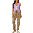 thumbnail image 2 of INSPIRE CHIC Women's Vest Sleeveless Button Down V Neck Mother's Day Crop Waistcoat Light Purple M, 2 of 6