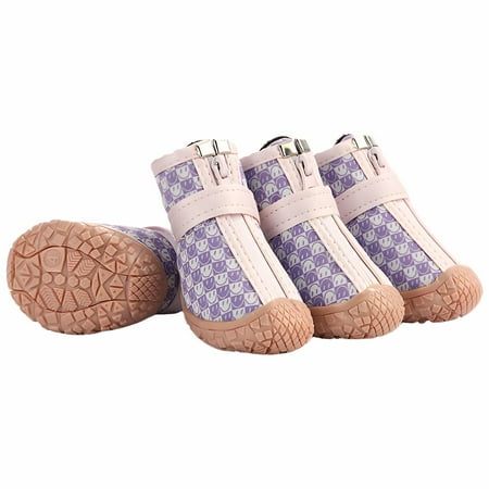 GASTROPOD 4Pcs Dog Shoes Anti-Slip TPR Sole Dog Boots & Paw Protectors Magic Tape Design Outdoor Comfort Dog Rain Boots 3.8x4.3cm Purple