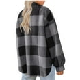 thumbnail image 4 of Womens Plaid Shacket Jacket Long Sleeve Button Down Fleece Hooded Jacket Warm Coat Fall Winter Sherpa Fuzzy Jacket, 4 of 5