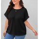 thumbnail image 4 of Top de verano para mujer, Top acanalado de manga corta con cuello redondo holgado de talla grande para mujer, negro XL, 4 of 8