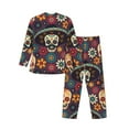 thumbnail image 2 of Kll Skulls And Flowers Sleepwear Mens Flannel Pajamas,Long Cotton Pj Set, 2 of 9