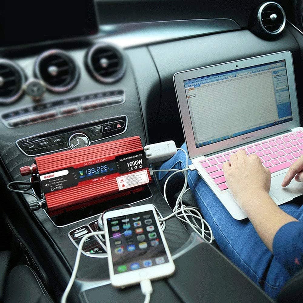 Pure Sine Wave Inverter 1500W Power Inverter for 12V/24V Turn 110V/220V/230V Voltage Converter 1 AC Socket 1 USB Port Charge for Laptop IPad Game Console Etc 12V-110V (24v 110V)