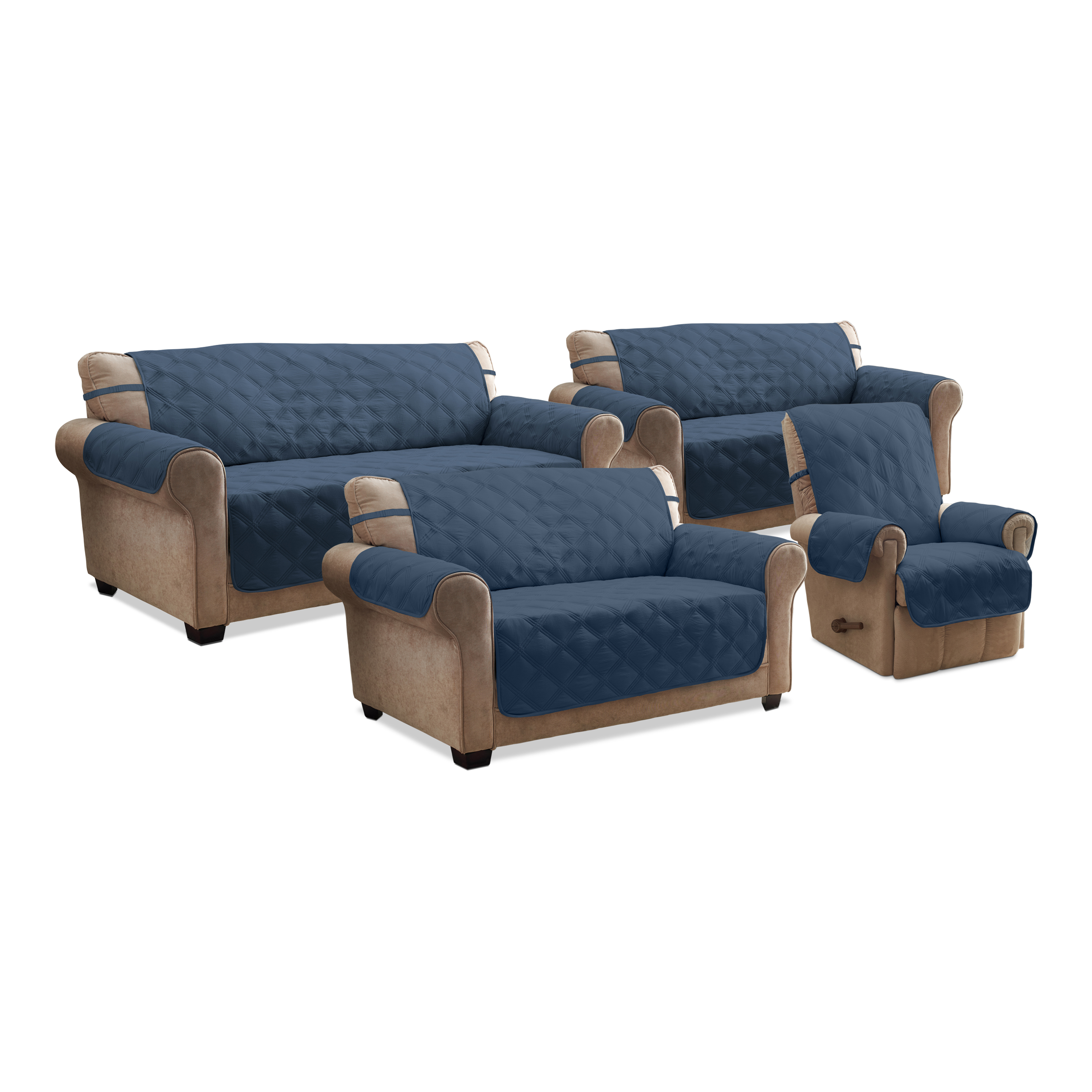 Innovative Textile Solutions 1-piece Hampton Diamond Secure Fit Loveseat Furniture Cover, Blue - image 5 of 7