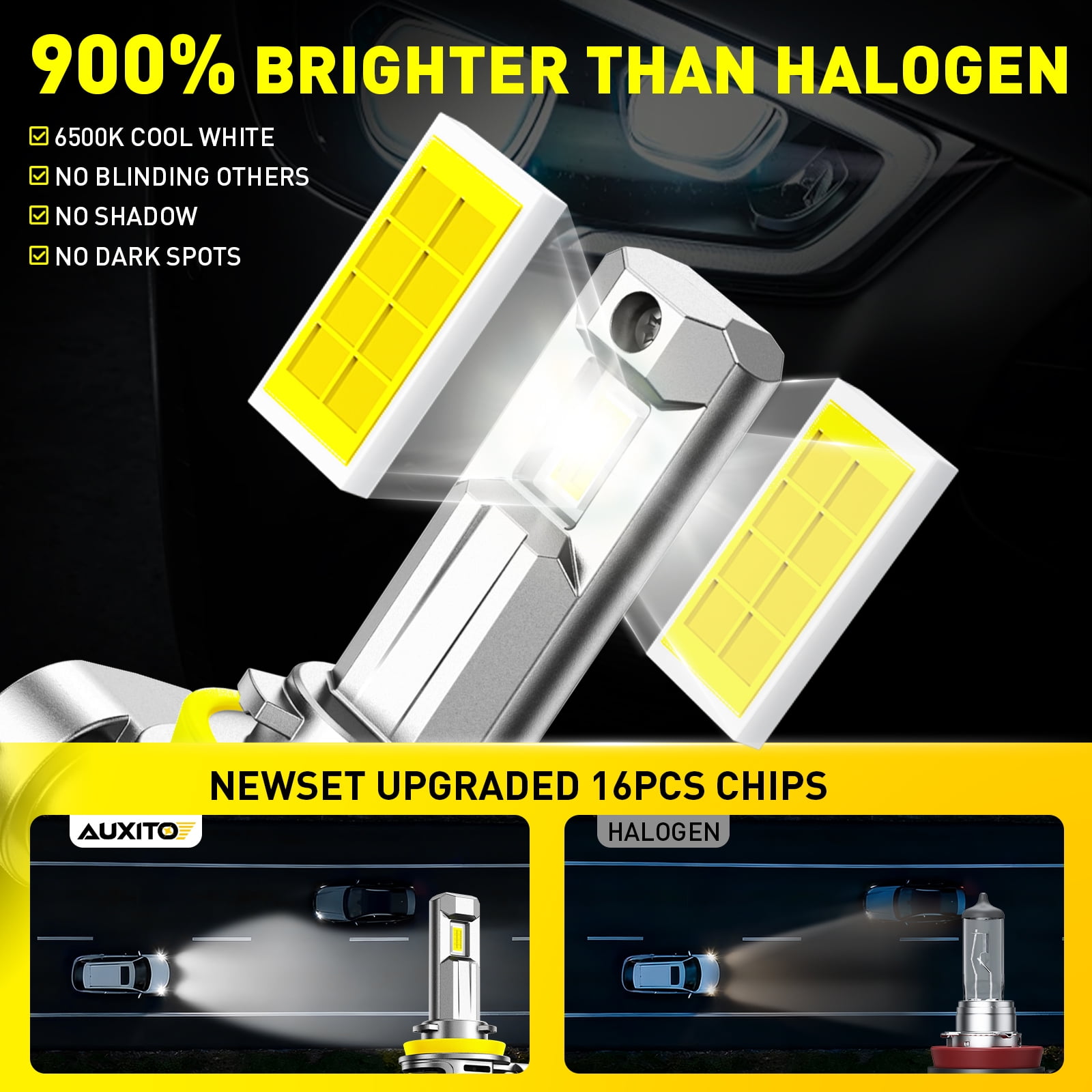 AUXITO 2026 Latest H11 Headlight Bulb, 900% Brighter 30,000lm 6500K Cool White H8 H9 H11 LED Headlight Bulbs for Low Beam High Beam, 1:1 Mini Size 5 Mins Easy Installation, Plug and Play, Pack of 2
