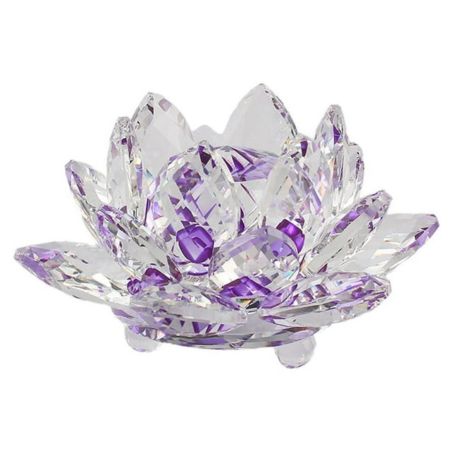 Bearachild Flor de loto de cristal Piedras naturales Minerales Pisapapeles Cristales Colección de flores Figuras Banquete de boda Púrpura Type3 NO3