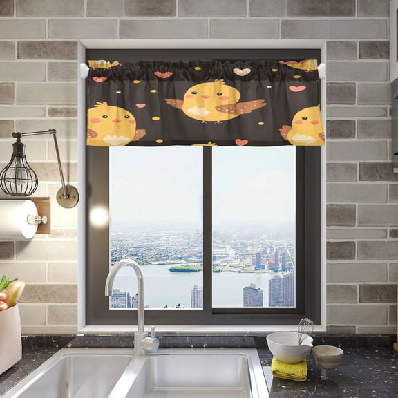 BZSMCE Alance Curtains Cute Yellow Baby Chicks Design Modern Style Pattern Window Curtain Valance 52W" x 18L" for Kitchen Living Room Bedroom