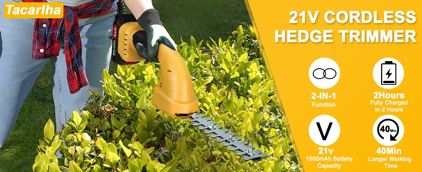 Dapmiu 2-in-1 Cordless Hedge Trimmer with Extension Pole, 21V Electric Grass Shear & Branch Cutter, 2 x 1500mAh Batteries, 30-40 Min Runtime for High Reach Pruning, Anti-Collision Safety Design.