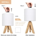 thumbnail image 3 of Brown Wooden Tripod Nightstand Lamp with Fabric Shade, 3 of 7