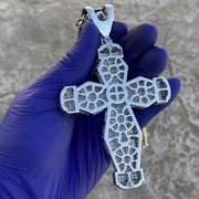 Mens Huge Flared Cross Fully Iced Pendant Cuban Link Hiphop Necklace Silver Tone Hip Hop Chain 30 Inch