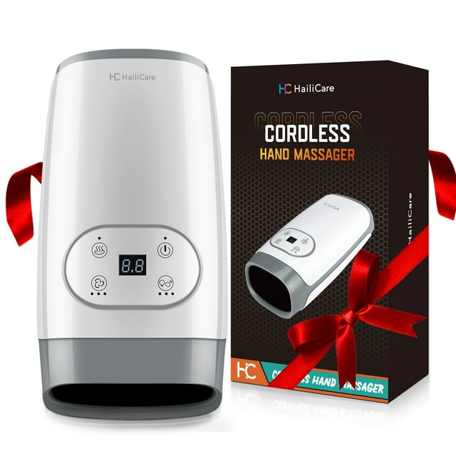 Cordless Electric Hand Massager Machine with Heat Compression Air Pressure Point Therapy Massager for Muscle Soreness, Carpal Tunnel, Pain Relief & Hand, Wrist, Palm and Finger Massager (White)