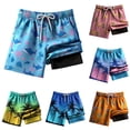 thumbnail image 2 of LRen Boys Swim Trunks with Compression Liner, High Stretch Drawstring Swim Shorts with Prints Soft Boys Swimsuits for Beach Pool 5-16Y, 2 of 5