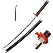Wooden Cosplay Anime Swords, Tanjirou Samurai Sword, Red Fire Guard, 40 in