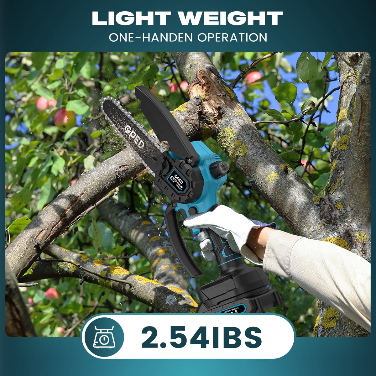 GPED 6 Inch Mini Chainsaw Cordless with 2 Batteries, Automatic Oiler Portable Electric Chain Saw, Hand Saw for Wood/Trees Cutting, Household and Garden, Father's Day Gift for Men Dad Husband, Blue