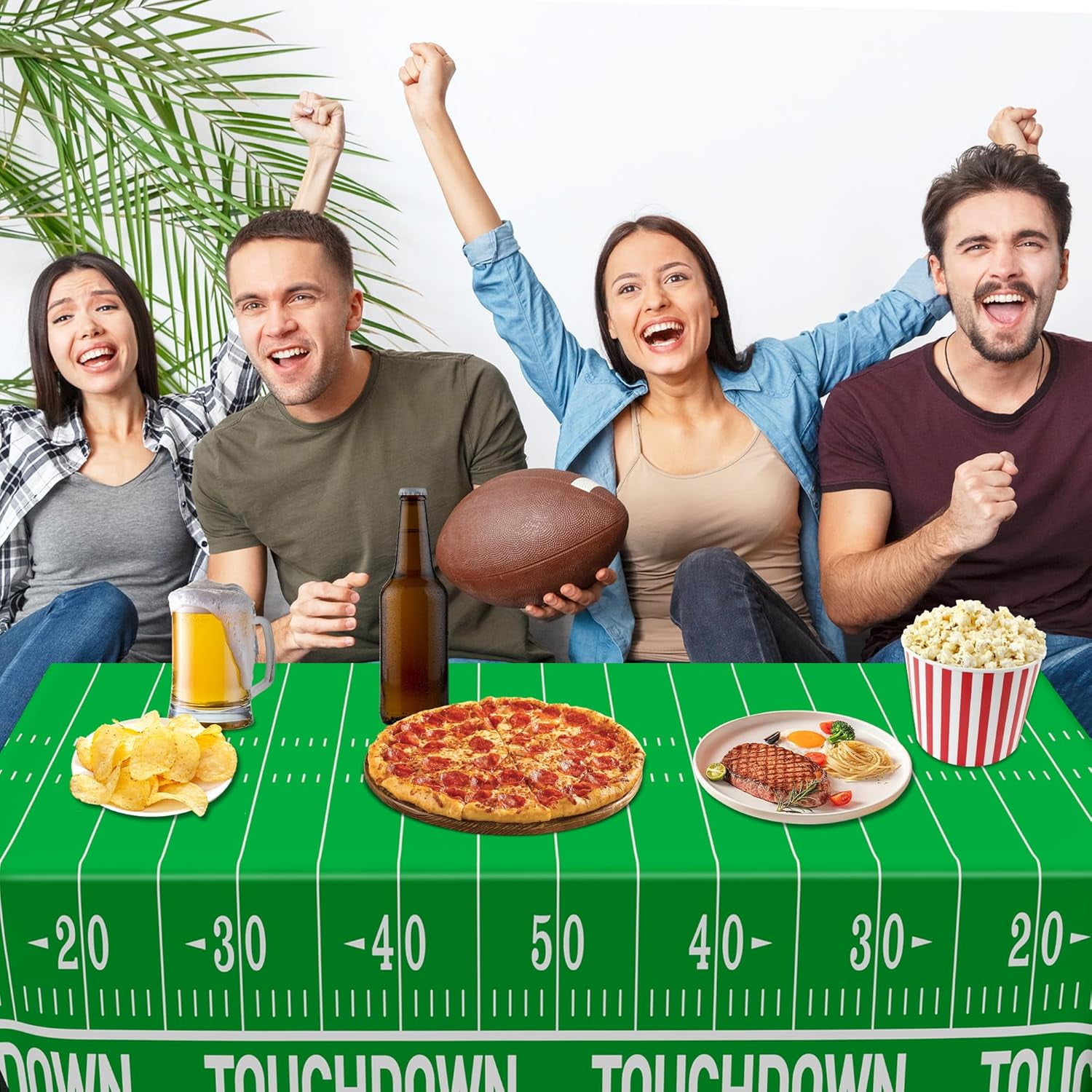 Football Party Decorations 2026, Disposable Football Tablecloth, 2 PCS Brown Green Decoration Runner, Game Day Theme Table Cloth, Plastic Table Cover for Game Day Touchdown Party Supplies