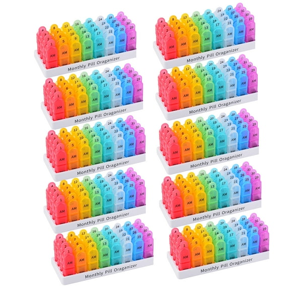 Monthly 30 Day 2 Times A Day Pill Organizer, 4 Week Medicine Organizer, Moisture-Proof Pill Cases Pill Box, Small Compartments to Hold Vitamins Fish Oil Supplements Great for Travel (10 Pack)