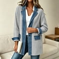 thumbnail image 3 of Fnooota Women's Shackets, Button Front Casual Collared Long Sleeve Denim Patchwork Ribbed Knit Shirt Jacket Gray Size L, 3 of 7