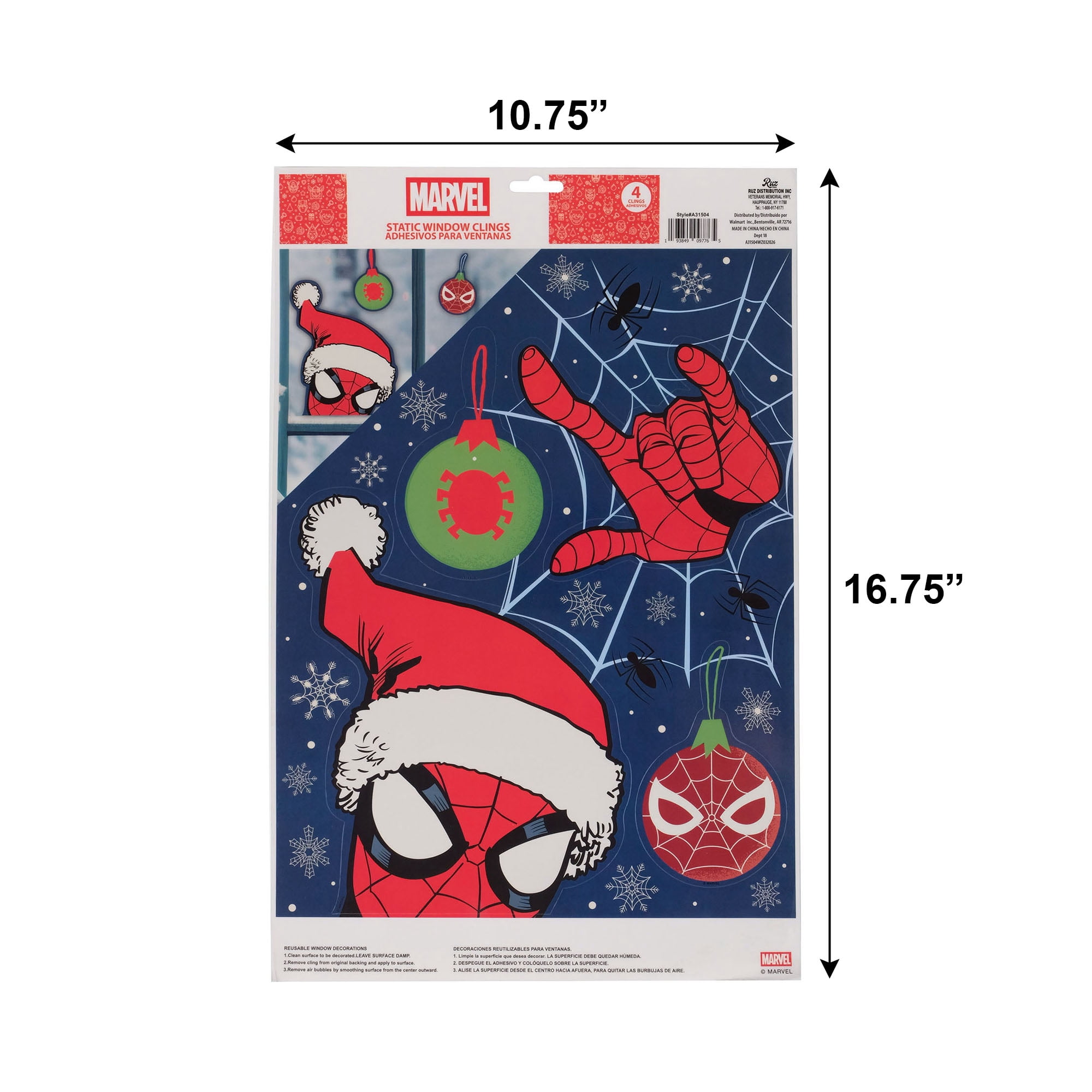 Marvel Spider‑Man Christmas Window Clings – Holiday Static Window Decorations Featuring Spider‑Man